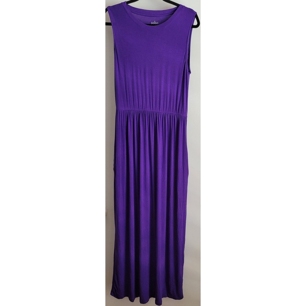 New York & Company Soho Maxi Dress M Purple Sleeveless Round Neck Solid Gown